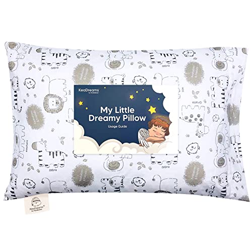 Toddler Pillow with Pillowcase - 13x18 My Little Dreamy Pillow - Organic Cotton Toddler Pillows for Sleeping, Kids Pillow, Travel Pillows for Sleeping, Mini Pillow, Toddler Bed Pillows (KeaSafari)