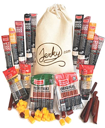 Jerky Gift Basket, 26 pc Unique Snack Stick Gift Bag, Assorted Snack Sticks, Meat & Cheese Snack Packs, High in Protein, Fun Gift Idea for Men & Women