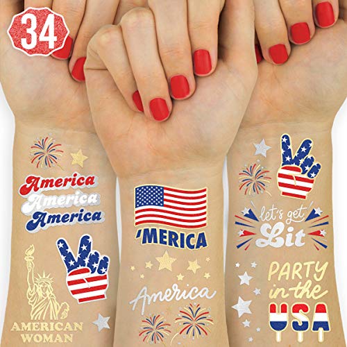 xo, Fetti Fourth of July Decorations Tattoos - 34 styles | Red White and Blue Party Supplies, 4th of July, USA Flag, Memorial Day, Independence Day, Labor Day