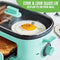 GreenLife 3-in-1 Breakfast Maker Station, Healthy Ceramic Nonstick Dual Griddles for Eggs Meat and Pancakes, 2 Slice Toast Drawer, Easy-to-use Timer, Turquoise