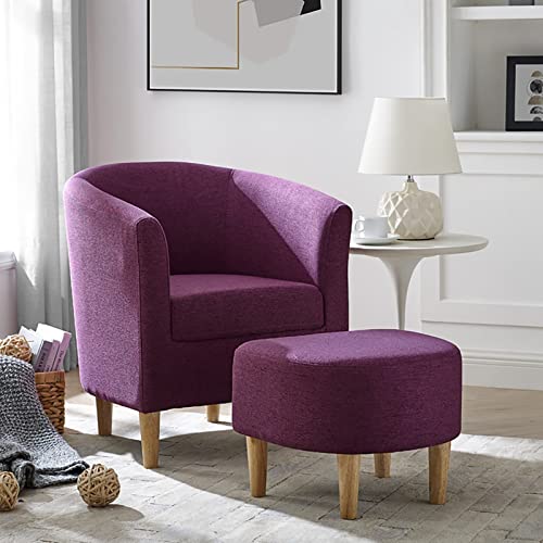 DAZONE Modern Accent Chair, Linen Fabric Arm Chair Upholstered Single Sofa Chair with Ottoman Foot Rest Purple Comfy Armchair for Living Room Bedroom 27 inch D x 25.5 inch W x 28.5 inch H