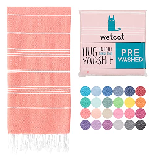 WETCAT Turkish Beach Towel Oversized 38x71 100% Cotton Sand Free Quick Dry Swim Towel Extra Large Turkish Towel Light Travel Towel for Adults Beach Gifts Beach Accessories - Dark Coral