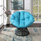 OSP Home Furnishings Wicker Papasan Chair with 360-Degree Swivel, Large, Grey Frame with Blue Cushion