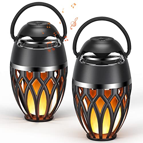 2 Pack Outdoor Bluetooth Speakers, IPX5 Waterproof Wireless Speaker with LED Flame Light Portable Speaker Bluetooth 5.0, Torch Atmosphere Lantern for Patio Yard Pool Party Decor, Gift for Women Men