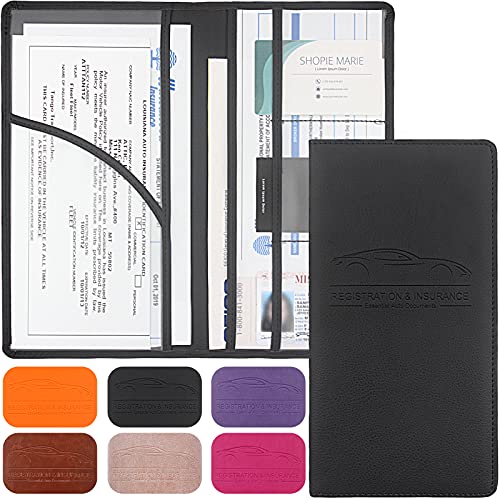 Car Registration and Insurance Holder, Premium Leather Registration and Insurance Card Holder,vehicle Glove Box Car Organizer,wallet Accessories Case with Magnetic Shut for Cards, Essential Document, Driver License (Black)