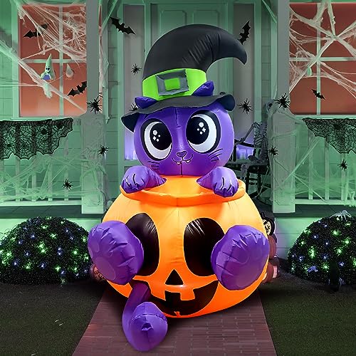 Joiedomi 5 FT Tall Halloween Inflatable Cute Witch's Cat in Pumpkin Inflatable Yard Decoration with Build-in LEDs Blow Up Inflatables for Halloween Party Indoor, Outdoor, Yard, Garden, Lawn Decoration