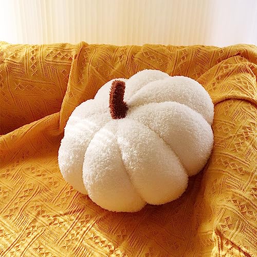 YRXRUS Halloween Pumpkin Pillows, White Teddy Fleece 3D Pumpkin Shaped Throw Pillows Decoration, Small Cute 4x7 Inches Soft Sherpa Pillow for Natural Accent Room Decor, Gift