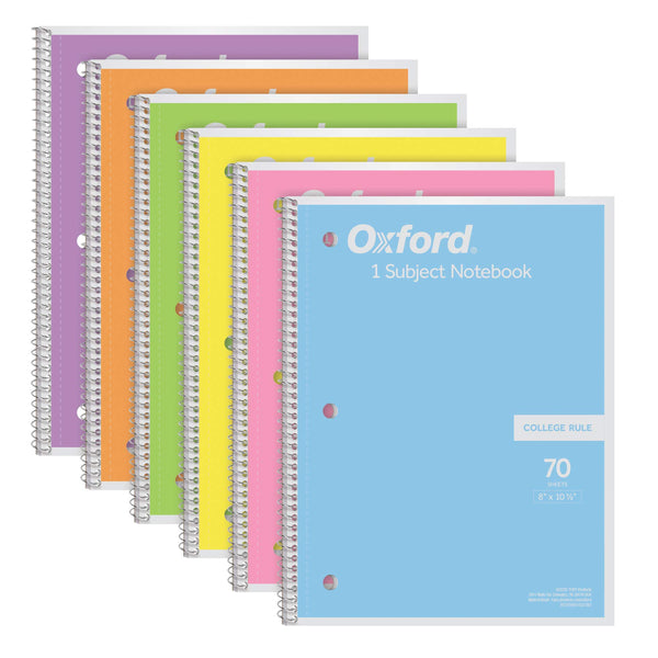 Oxford Spiral Notebook 6 Pack, 1 Subject, College Ruled Paper, 8 x 10-1/2 Inch, Pastel Pink, Orange, Yellow, Green, Blue and Purple, 70 Sheets (63756)