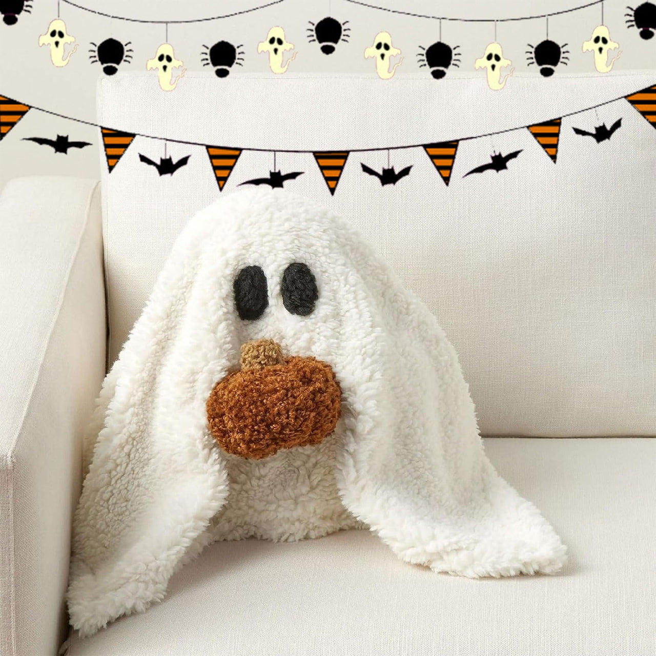 Yostyle Gus The Ghost with Pumpkin Pillow, 13" Gus The Halloween Ghost with Pumpkin Plush, Soft Stuffed Halloween Ghost Plush for Kids and Adults