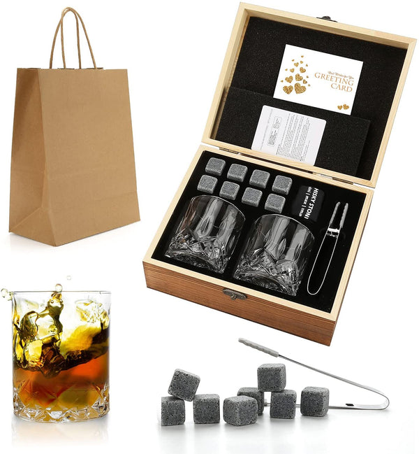Whiskey Stones & Glass Set, Granite Ice Cube for Whisky, Best Gift for Dad Husband Son