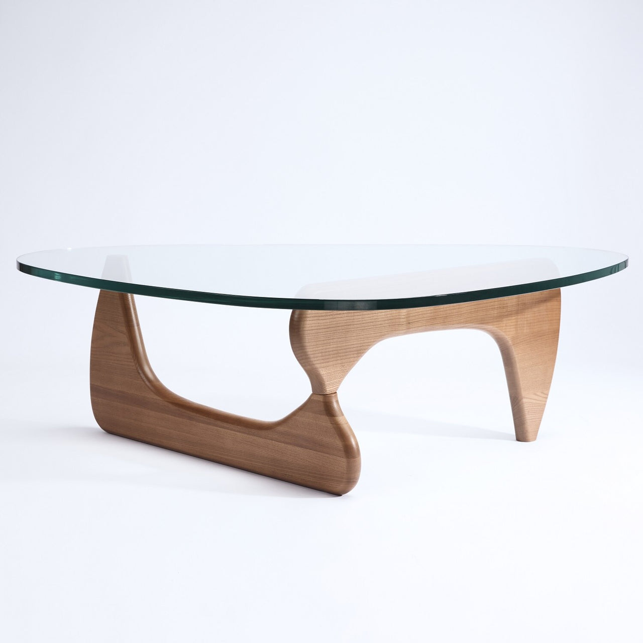 Triangle Glass Table Coffee Table, Solid Wood Base and Triangle Clear Glass Top